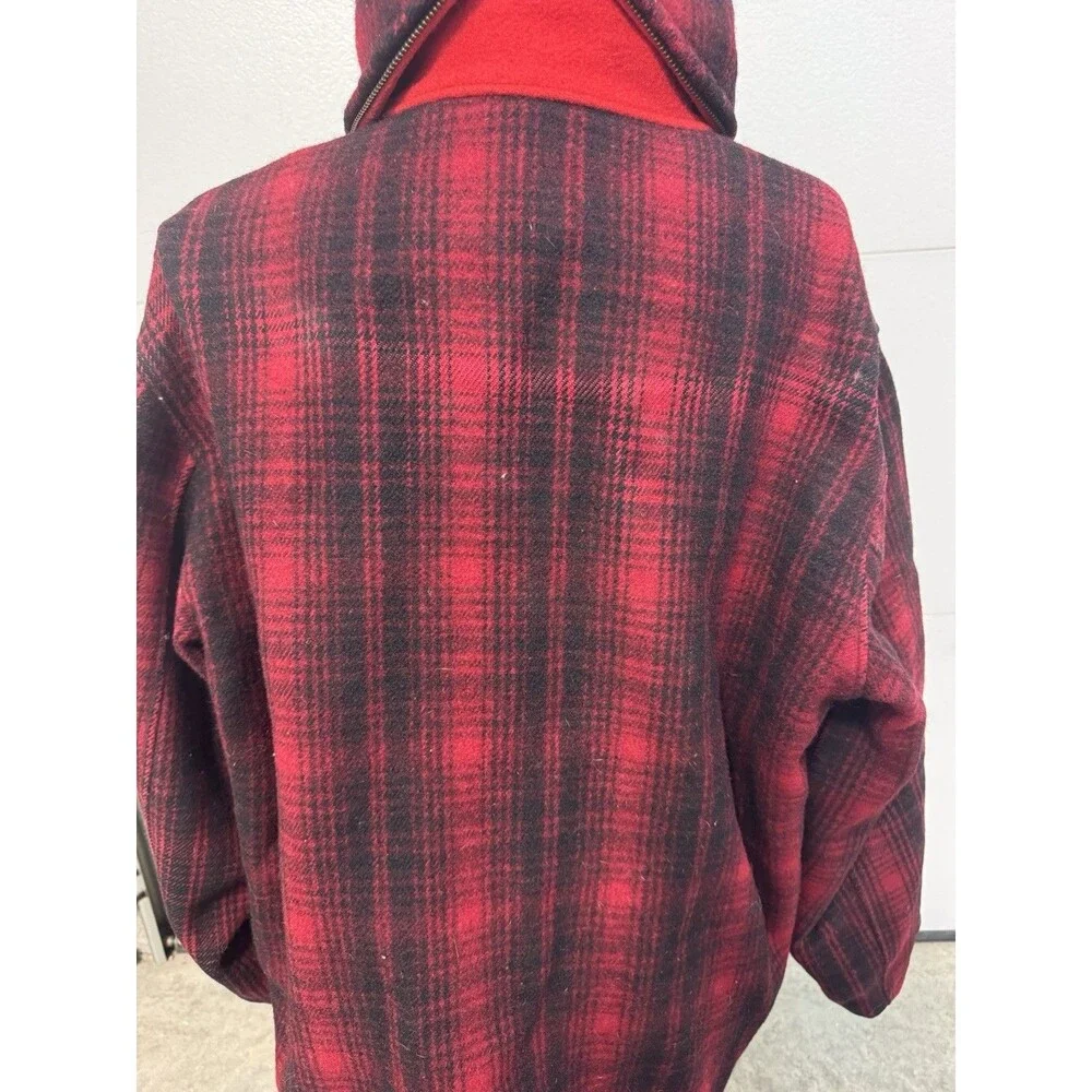 Vintage Woolrich #501 Red Buffalo Plaid Hunting Coat Split Hood Size 46 Rare